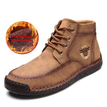 

New Winter Men's Boots Warm Fur Snow Boots Split Leather Men Outdoor Ankle Boots Waterproof Work Casual Men Shoes Hiking Boots