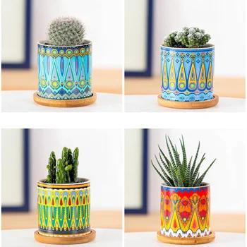 

Cylindrical Succulent Planters Mandala Pattern Planter Mini Plant Container Ceramic Flowerpot for Office