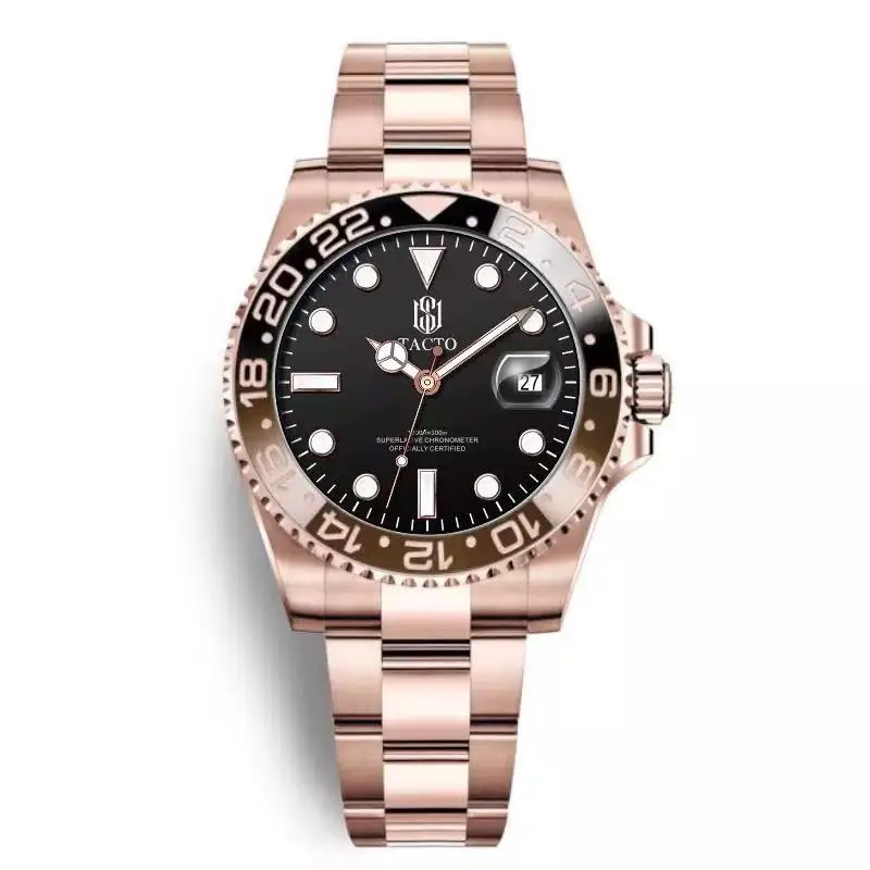 2021 TACTO Mens Watches Top Brand Luxury Gmt-Driver Sports Watches Black Steel Case Rotated Male Wrist Watch Relogios Masculinos 