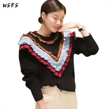 

Spring Winter Short Sweater Women Oneck Black Loose Korean Knitted Elastic Drawstring Sexy Bandage Casual Top Ladies Clothes