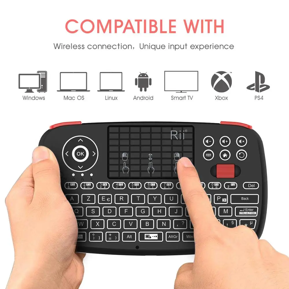  Rii i4 Mini Bluetooth Keyboard Wireless AZERTY French Keyboard with Backlit KeypadTouchpad for Appl
