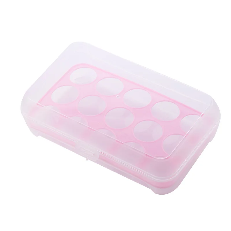 Fresh-keeping Lids Egg Storage Boxes 15pcs/set Plastic Freshness Layer Portable Depository Crisper Portable Picnic eggs kitchen - Цвет: Pink