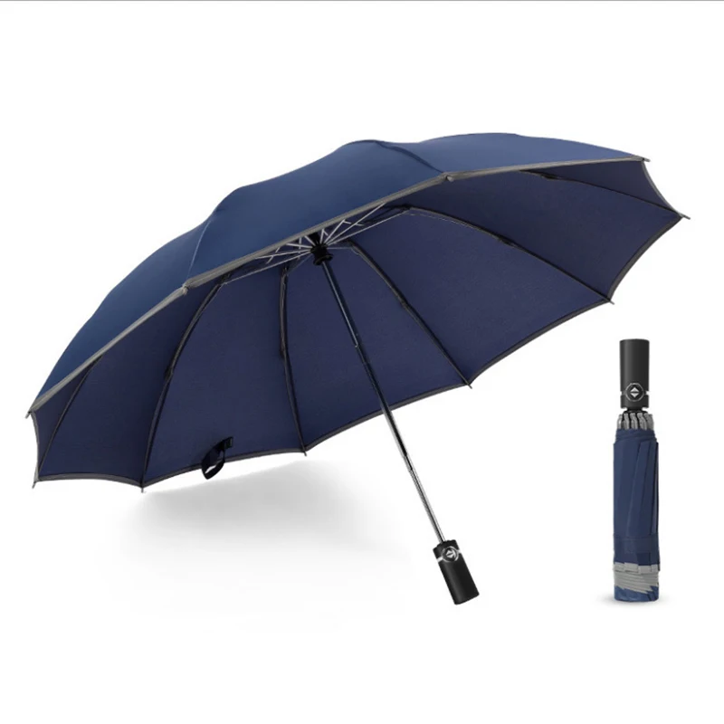 Безопасный полностью автоматический зонт для мужчин, зонт для автомобиля с обратным ходом, 3 складных автоматических больших водонепроницаемых зонта для дождя и женщин, перевернутый Paraguas