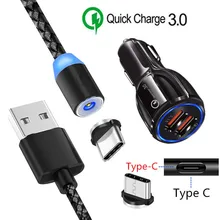 Магнитный кабель type-C QC 3,0 USB быстрое автомобильное зарядное устройство для samsung galaxy A50 huawei P20 lite P30 Pro Xiaomi mi CC9 9T 8 Red mi Note 7
