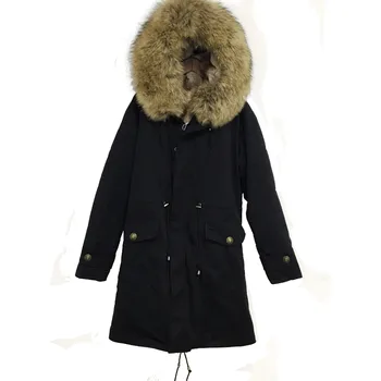 

Fashion Black Coat For Lady Warm Thick High Quality Genuine Leather Faux Fur Jacket Women Down Parka Winter Coats