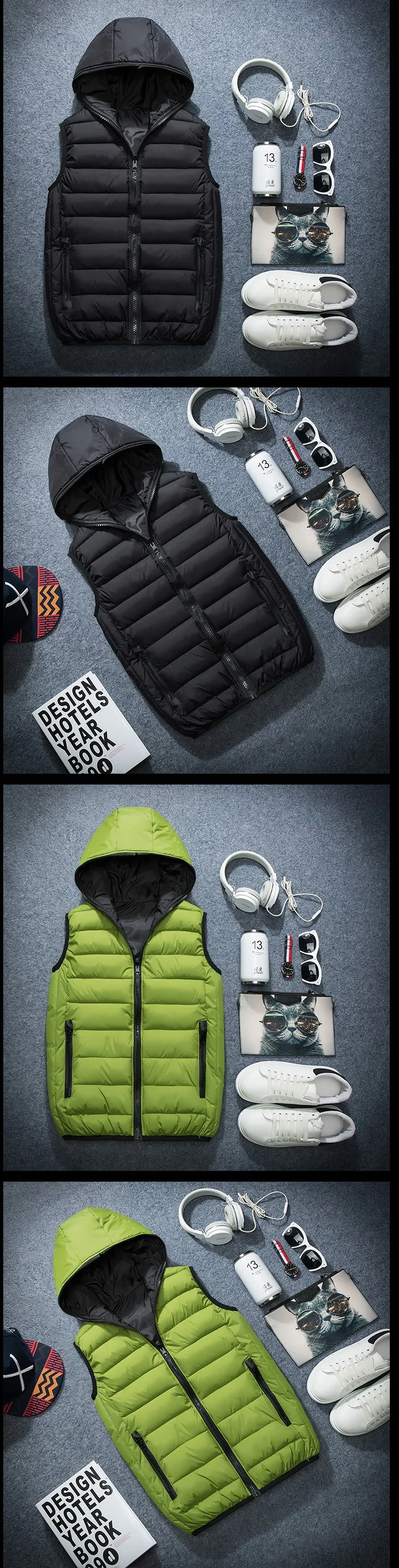 Осенне-зимний светильник, мужской теплый жилет с хлопковой подкладкой и капюшоном, мужская повседневная верхняя одежда без рукавов, пальто XXS-4XL