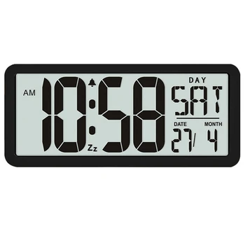 

Square Wall Clock Series, 13.8inch Large Digital Jumbo Alarm Clock, LCD Display, Multi-Functional Upscale Office Decor Desk Blac