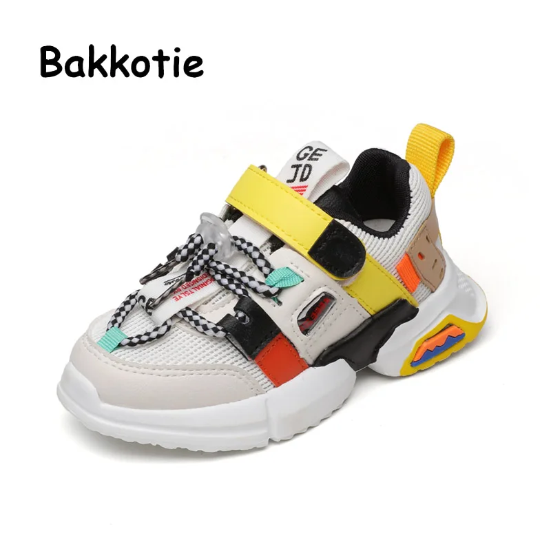 Bakkotie/Новинка года; модные кроссовки из искусственной кожи для маленьких девочек; сезон осень; повседневная спортивная обувь для детей; дышащая беговая Обувь из мягкой сетки