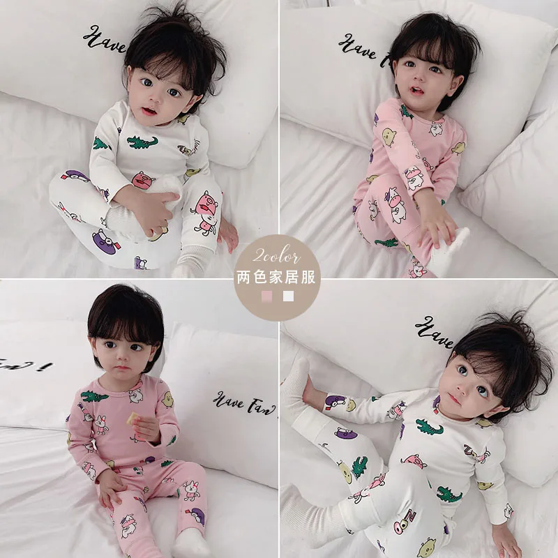 

2019 children Winter Cartoon Animal suit boy girl Round neck long sleeve Print cute Pajamas