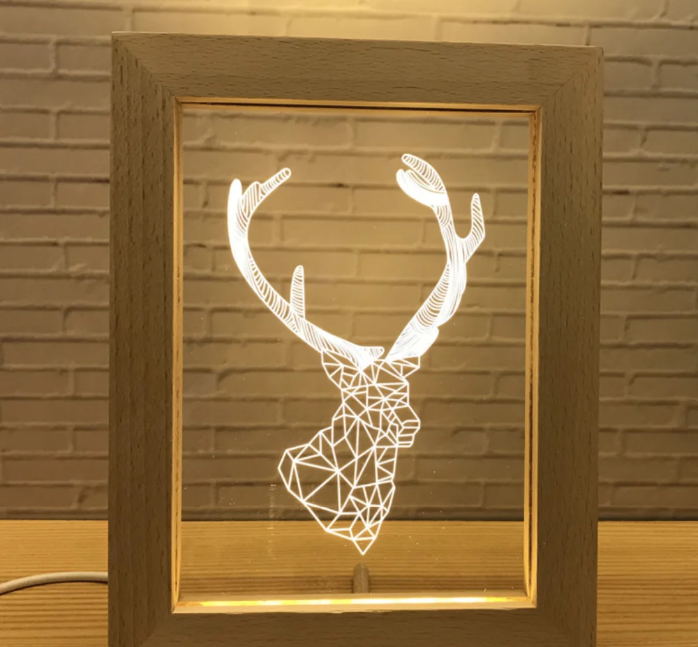 Camera Image Lamp 3D Visual Wooden Photo Frame Light 3W Warm Light Night Lamp USB Atmosphere Night Light Beech Or Oak Random