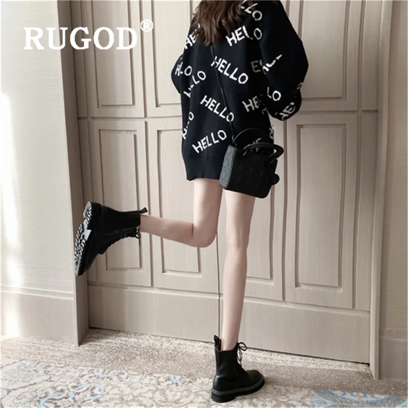 RUGOD свитер с надписью «HELLO», пуловеры для женщин с круглым вырезом, свободный свитер большого размера в Корейском стиле, Модный повседневный теплый пуловер