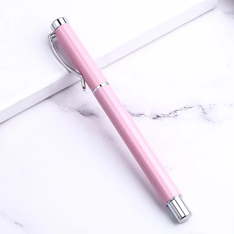 pink Металлическая Роскошная Персонализированная гелевая ручка с логотипом, Корейская забавная Шариковая ручка, канцелярские товары, школьные офисные принадлежности, материал для магазина - Цвет: pink