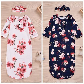 

Baby Sleeping Bag for Boys Girls Long Sleeve Floral Print Sleepwear+Headband Newborn Clothes Set 2pcs Fashion