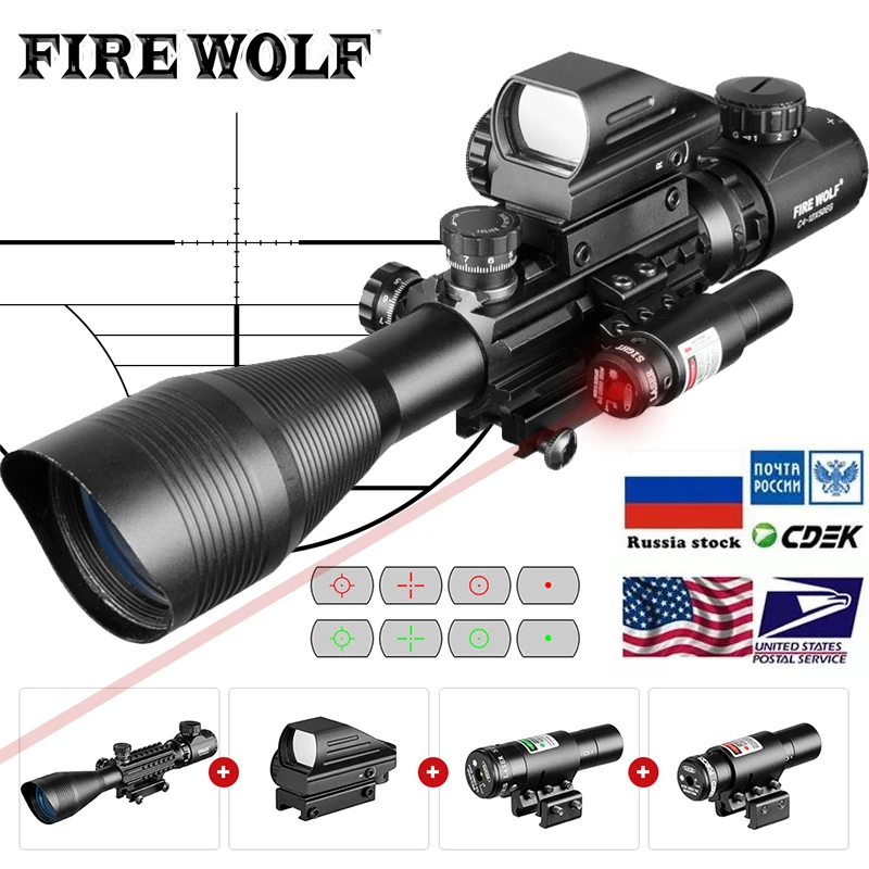 4 12x50 Eg Hunting Airsofts Riflescope Tactical Air Gun Red Green Dot