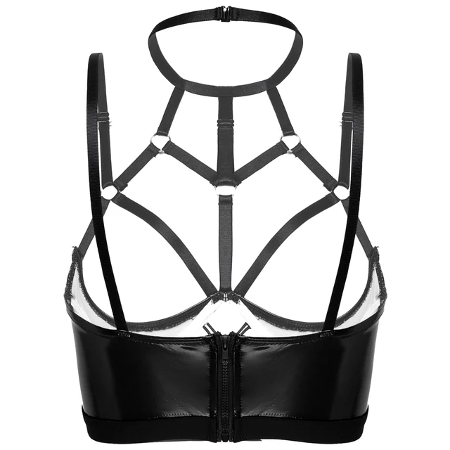 Sexy Womens Lingerie Cupless Bra Top For Sex Halter Neck Hollow Out Strappy  Patent Leather Zipper Unlined Underwire Open Cup Bra - Bras - AliExpress