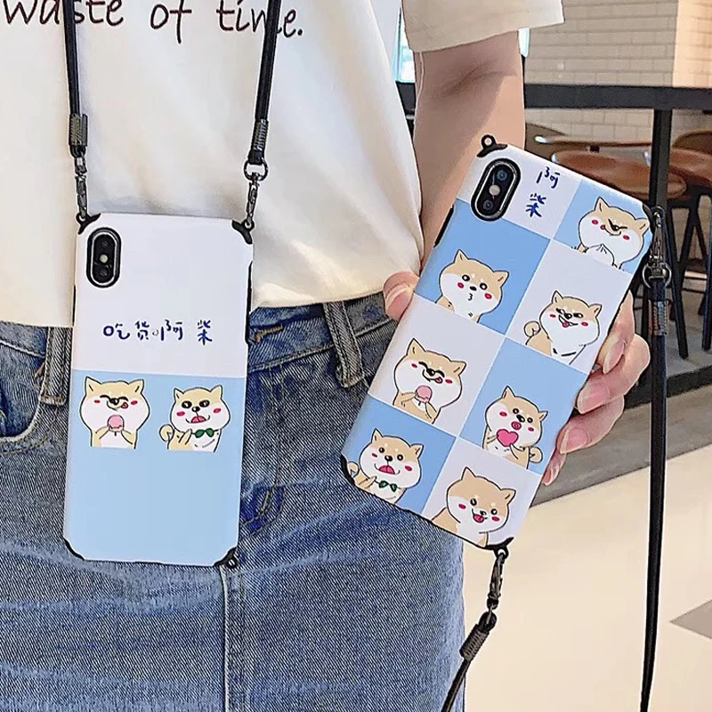 

For iPhone 11 Pro Xs Max Shiba Inu Dog Crossbody Strap Case With Lanyard Necklace Shoulder Cover For iPhone Xr X 8 7 6S 6 Plus