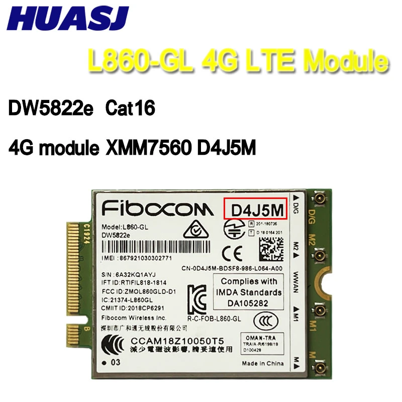 DW5822e L860-GL D4J5M 4G Module 1Gbps Cat16 4G Card 4G module M.2 For dell Inspiron 7490 Laptop notebook