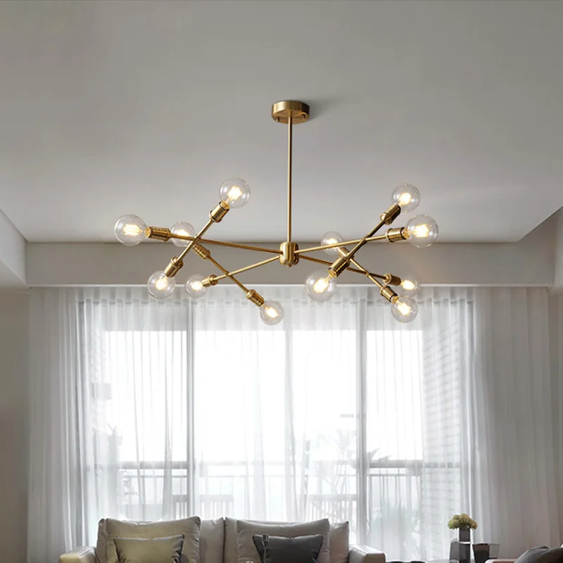 

American Copper Led Chandeliers Lighting Dining Room Modern Indoor Led Suspension Light Foyer Hanging Light Fixture E27 LED Bulb