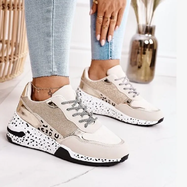 Zapatillas de deporte con estampado de leopardo para mujer, zapatos vulcanizados con cordones, con plataforma, transpirables, Plus, 2021