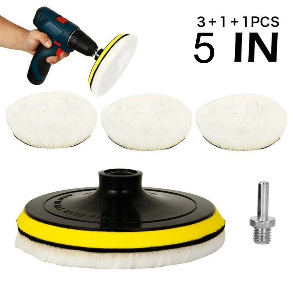 5Pcs 5 Inch Buffing Polishing Pads Wool Wheel Mop Kit For Car Polisher Drill Sticky Disc Wool Polishing Pads adams detailing