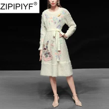 Новинка осени, качественное трикотажное платье с вышивкой, модная женская повседневная одежда C2156