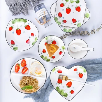 

Strawberry Ceramic Tableware Set Creative Ins Love Household Dish Bowl Spoon Nordic Restaurant Bone Dish Dessert Plate
