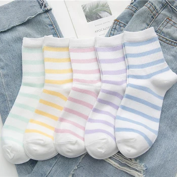 

Cotton striped tube female socks student casual cotton socks candy color striped line colorful women socks
