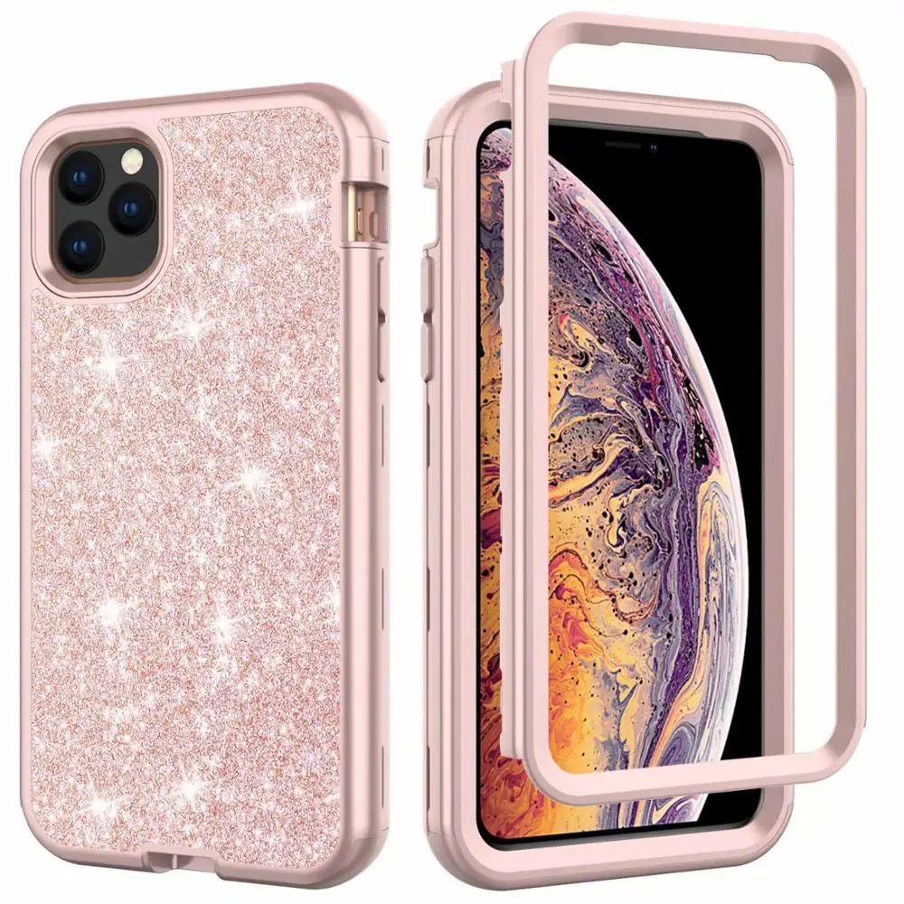 

360 Full Glitter Hybrid Armor Case For iPhone 11 11 Pro MAX 2019 PC Silicon Bumper For iPhone XS MAX XR 7 8 Plus Case Shockproof