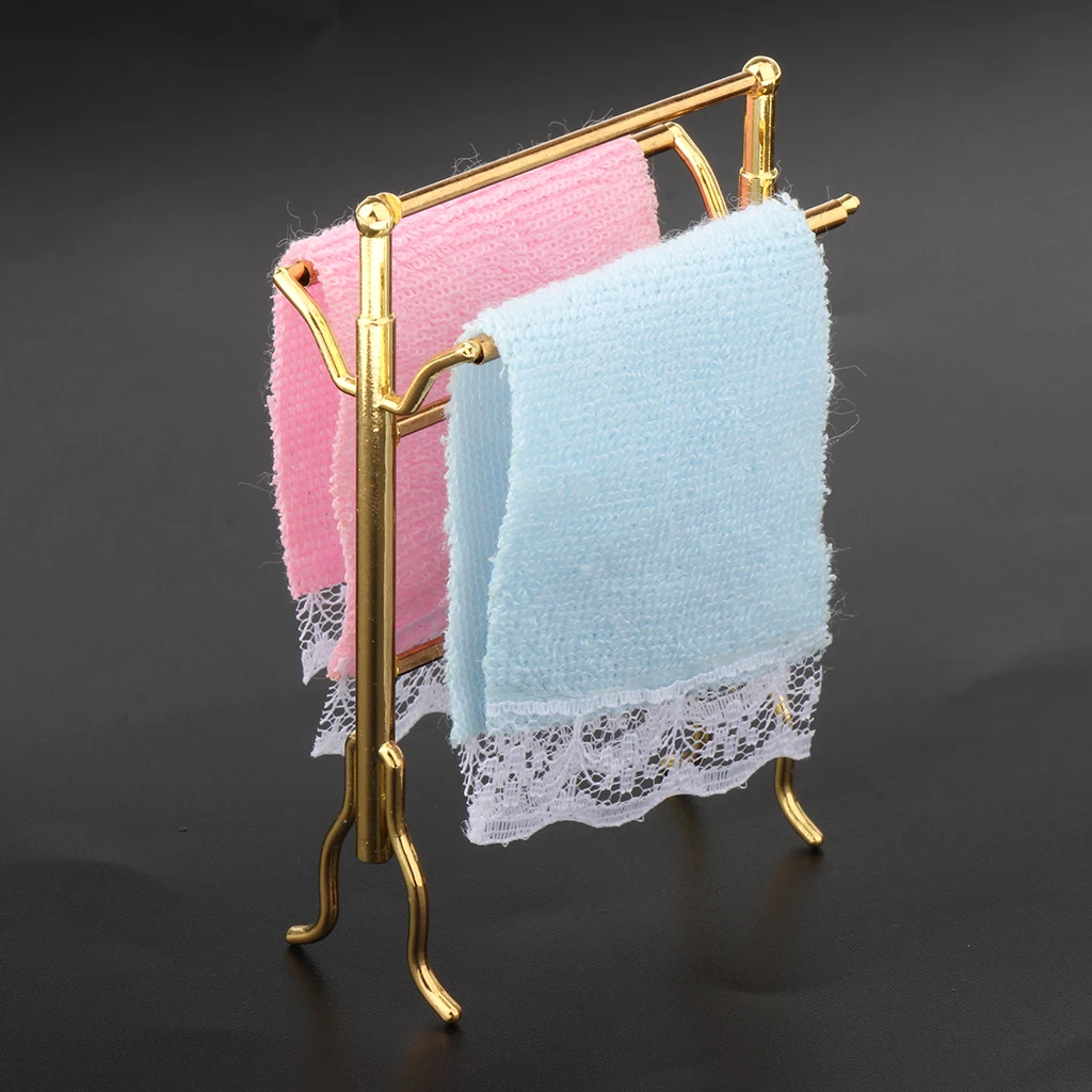 12th Realistic Miniature Bathroom Towels Rack Set, Exquisite Crafted Cute Designed, Dollhouse Accessories Doll House Decor