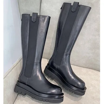 

Italian starbagsGG 2021 winter Season high tube knee boots Rider chimney British style Martin long boots woman genuine leather