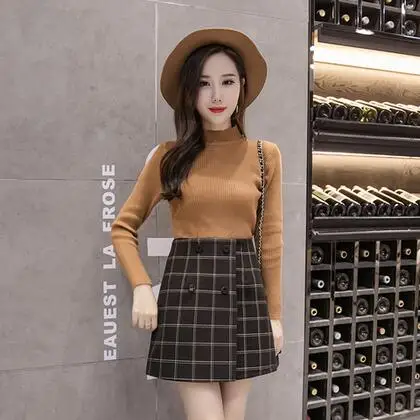 2020 Autumn Winter Plaid Wool Skirt Women's Short Mini A-line Woolen Skirts Vintage Office Ladies Jupe Femme Saia DF950 | Женская
