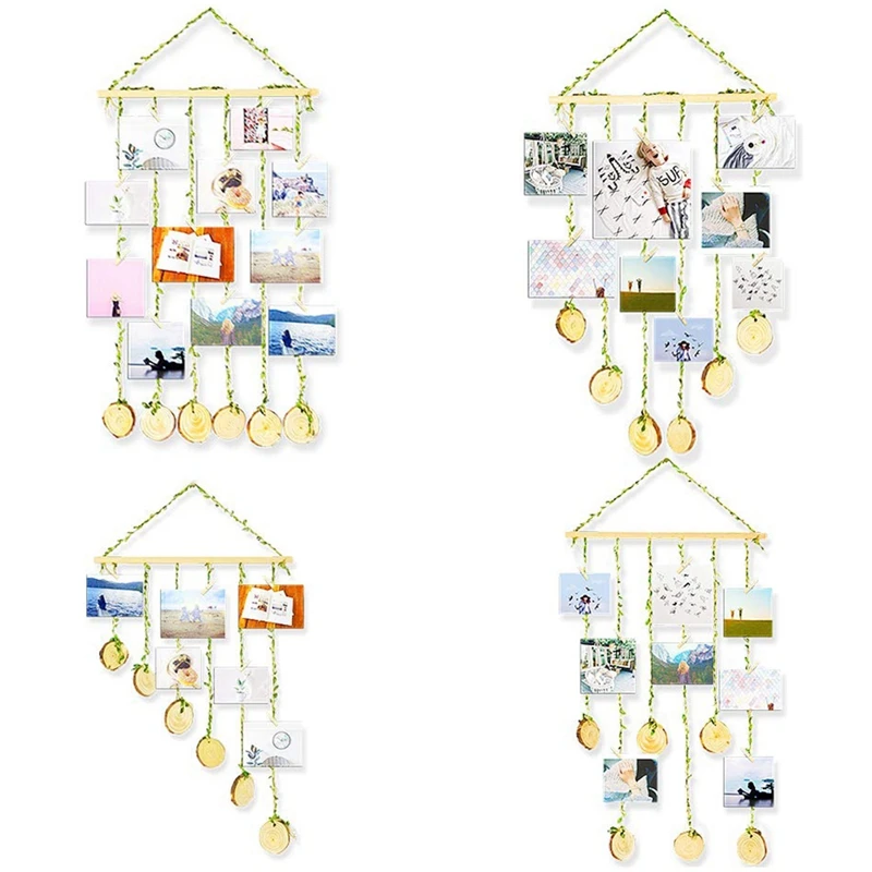 New-Hanging Photo Display,Diy Pictures Organizer With 25Pcs Wooden Clips 2 Hooks And Adjustable Rope Home Party Decor Photo Fram