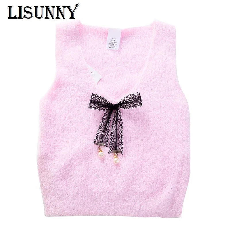 

2019 Autumn Girls Sweater Vest Baby Princess Pullover mink velvet knit Vest Spring Kids Knitted Outerwear Clothes Children Coat