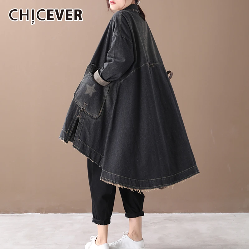 CHICEVER/винтажное корейское джинсовое женское платье с отворотным воротником и