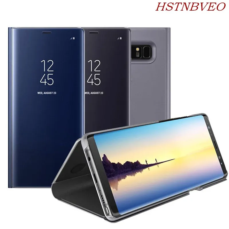Прозрачный зеркальный флип чехол с окошком для Samsung Galaxy S9 S8 Plus S7 S6 Edge Smart Chip Stand Case