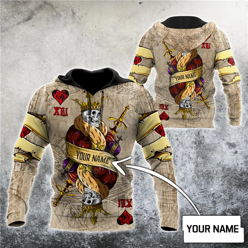 

Customize Name Poker King Skull 3D All Over Printed Hoodies zipper hoodie women For men Halloween Pullover streetwear