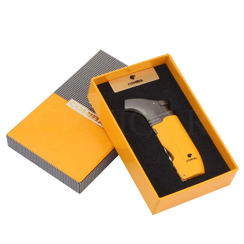 COHIBA карманные зажигалки, металлические ветрозащитные зажигалки для сигар, 2 струйный фонарь, роскошные газовые зажигалки для сигарет
