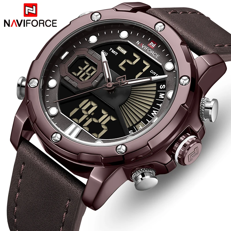 NAVIFORCE Luxury Brand Watches Men Quartz Watches Men's Fashion Auto Date LED Dual Display Wristwach Drop Shipping Reloj Hombre digital clamp meter multimeter auto ranging amps voltagetester measuring current drop shipping