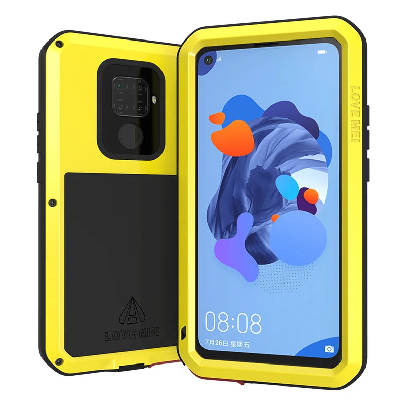 Original Love Mei Powerful Case For Huawei Nova5i Pro Shockproof Metal Aluminum Case Cover For Huawei Nova 5i Pro Back Cover - Цвет: Цвет: желтый