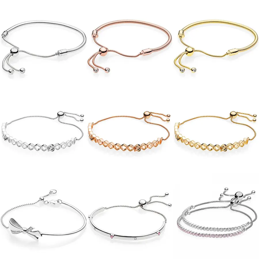 С принтом в виде медоносной пчелы Блестящий бант взрыв любви раздвижная застежка отрегулировать Браслет Fit Европа змея браслет бусины из стерлингового серебра 925 очарование