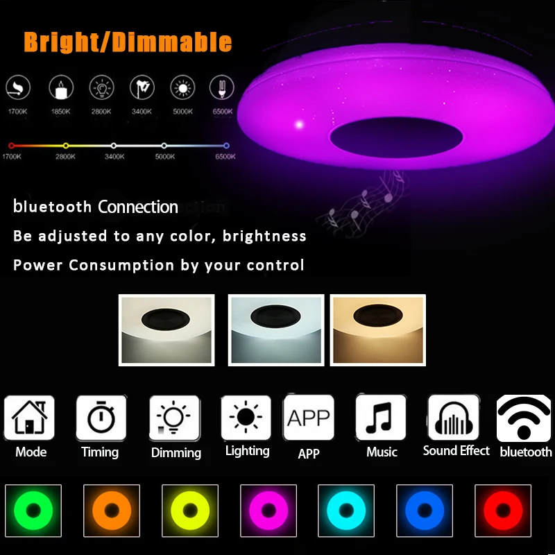 Modern 48W 108 Led ceiling Light RGB Dimmable APP remote control Bluetoot h Music ceiling lamp living room/bedroom AC220V