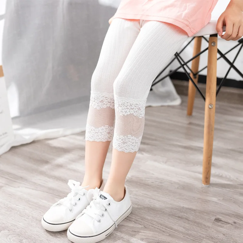 Girls Thin Leggings Summer Baby Girl Lace Cropped Pants 2-9