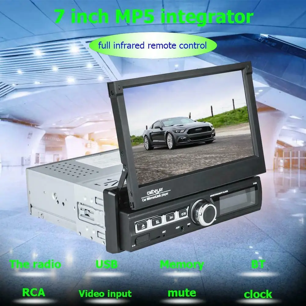 

Car Stereo MP5 Player 7 inch Retractable Screen AUX USB Radio Receiver In Dash Head Unit Bluetooth