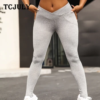 

TCJULY New Design Solid Sports Leggings Fitness Women High Waist Push Up Slim Workout Pants Breathable Quick Dry Stretchy Legins
