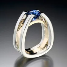 Original de Dois Tons 925 Prata Azul Geométrica Jóia Do Casamento Anel de ouro amarelo(China)
