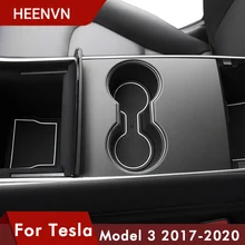 Heenvn 7 unids/set para Tesla modelo 3 alfombrilla para compartimento de puerta esteras con surcos para puerta centro de la consola Copa Model3 coche accesorio de tres