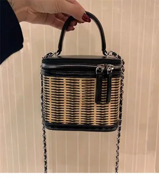 

2020Woven Asian Rattan Bag Womens Small Beach Handbag Summer Retro Straw bag chain cross body chain one shoulder ladies bag