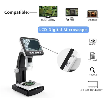

Digital Portable Hd 50-500x 2.0mp Microscope Continuous Magnifier 4.3inch Displa Monitoring Fun Accessories