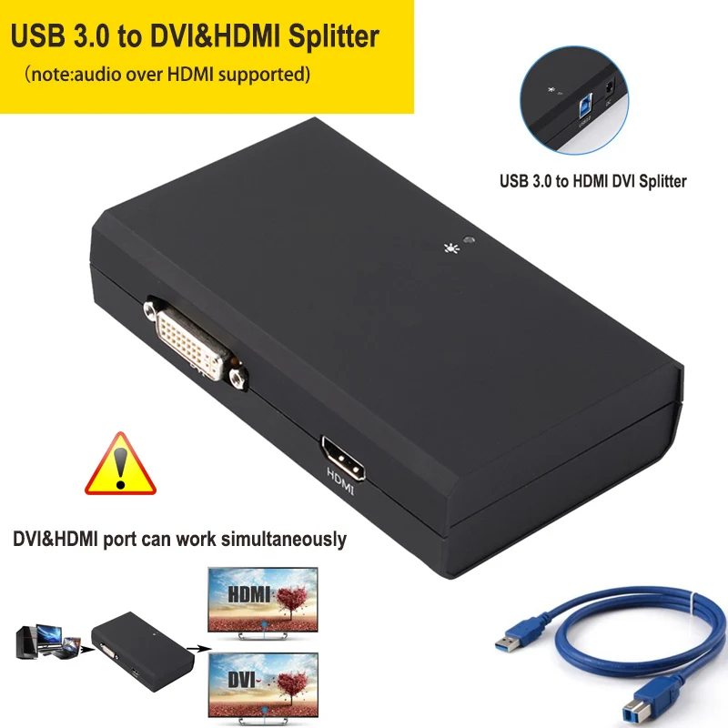 Белый USB3.0 к HDMI VGA DVI конвертер Дисплей-link IC 2048x1152 1080 P-все в одном! многофункциональная Дисплей 3 в 1 взаимный обмен данными между компьютером и периферийными устройствами к HDMI кабель VGA DVI mac os. win10/8/7 - Цвет: Белый