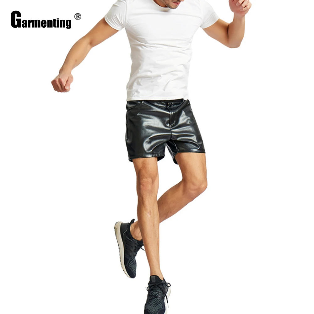 

Guarmenting Men PU Leather Shorts New Summer Loose Black Faux Leather Shorts Male Casual Short Pants Kpop Mens Clothing 2021